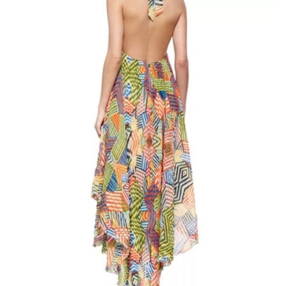 NWT Alice + Olivia Ollie Dress Abstract Colorful Long Midi V Neck M | 6 #8000 - Picture 3 of 8